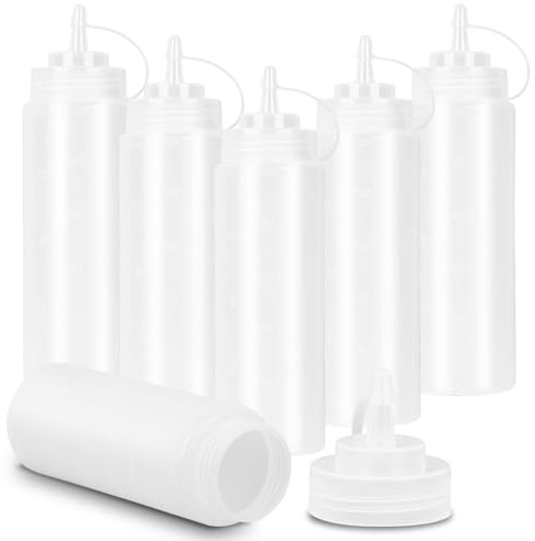 JASTOO Squeeze såsflaska, 6 x 500 ml (16 oz) plastflaska med BPA-fritt lock, läckagesäker, dispenser för ketchup, såsdispenser, kryddflaska