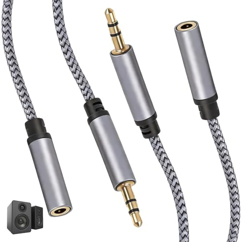 2PCS Rallonge Jack Audio 3.5 mm 4 Pôles pour Casque Micro 1M, Cable Jack Mâle vers Femelle en Nylon Tressé, Rallonge Jack 3.5mm avec Prise Jack pour PC, Portable, Manette, Console et Cable Auxiliaire