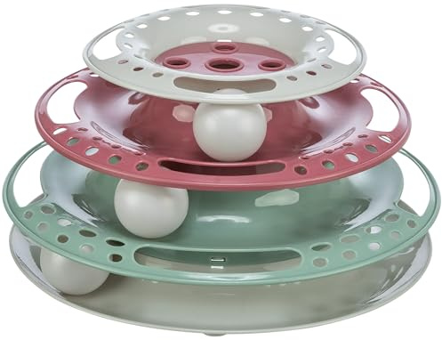 TRIXIE Catch the Balls cat toy - three levels with one ball each - encourages play - grey/green/red - ø 25 × 13 cm - 41345