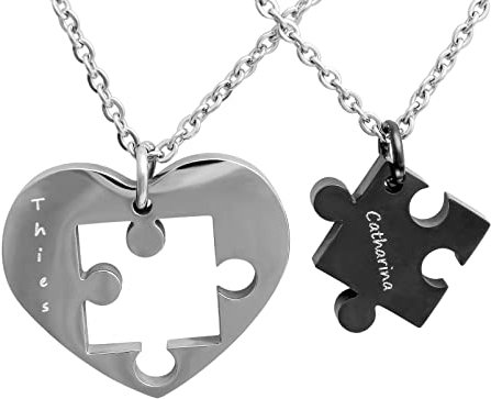 Hanessa Personalisierte Puzzle-Herz-Halskette für Paare – Edelstahl Partnerketten mit Gravur, Kette mit Gravur, Set aus 2 Teilen, Geschenk für Paare, beste Freunde, die Freundin zu Weihnachten