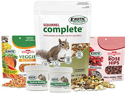Squirrel Food Starter Package - Includes Nutritionally Complete Diet, Natural Treats & Healthy Vitamin Supplements - for Grey Squirrels, Ground Squirrel, Chipmunks, Flying Squirrels