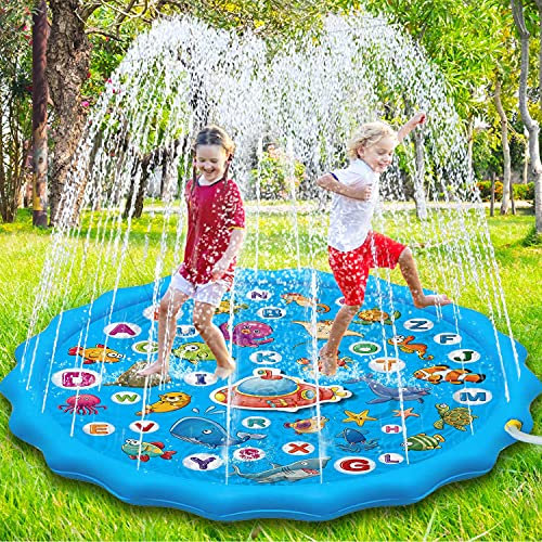 Paochocky Tappetino per Bambini, 170cm Aumento Antiscivolo Splash Pad, Spruzza la piscina con giochi d'acqua, Spray da giardino all'aperto per Bambini