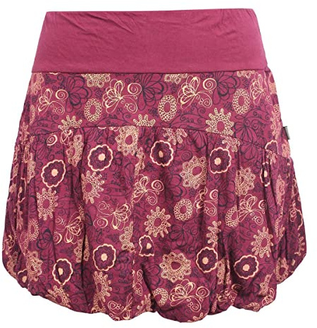 Vishes - Alternative Bekleidung - Kurzer Damen Ballon-Rock Baumwoll-Jersey Blumen-Druck Taschen dunkelrot 40