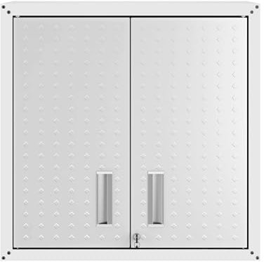 Manhattan Comfort Fortress 30 Floating Textured Metal Garage Cabinet with Adjustable Shelves, Set of 1, White