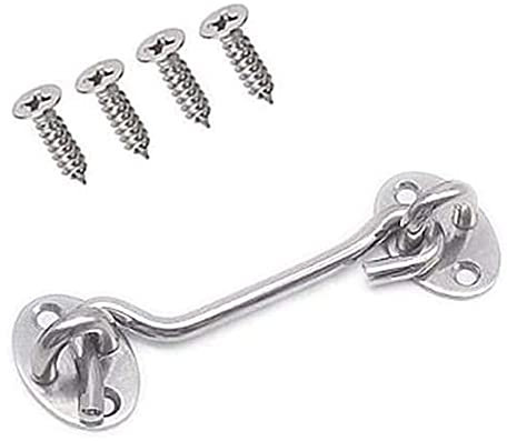 GIVBRO Gancho de tormenta para puerta corrediza, gancho de cabina, bloqueo de ojales con tornillos, accesorios para puertas, garaje, ventana, baño, plata, 10 cm