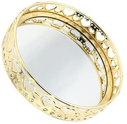 1 pc Gâteau Servir for Cosmétique Clé Dessert Verre Coeur Motif Apéritif Platte Présentoir Rond Titulaire Stockage Dressing Anneau Doré Vanité Creux Clair Boucles D'oreilles Fromage avec Bijoux boîte