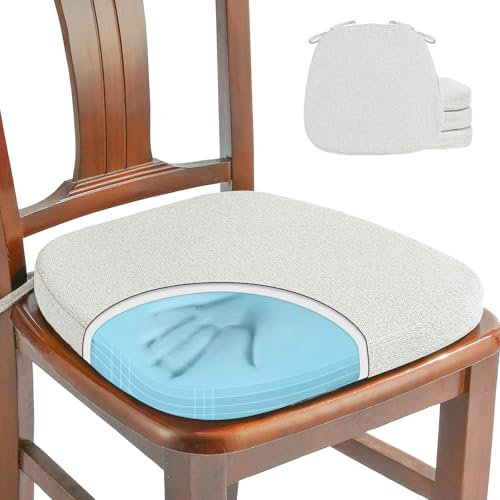 SINOSSO 4-pack 100 % rent minnesskum stolskuddar för matstolar, originallinne 40 cm U-form bekväma köksstolskuddar, avtagbara halkbeständiga sittkuddar (set med 4, beige)