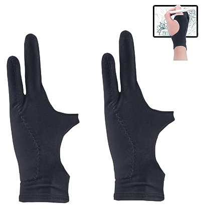 Zeichnen Künstler Handschuh, 2 Stück Zeichenhandschuh Antifouling Handschuh für Grafiktablett, Artist Glove Elastisch, Zwei-Finger-Glove für Grafiktablett Graphics Tablet, Schwarz