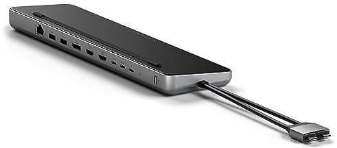SATECHI Dual USB-C Dockingstation & Stand, mit Dual 4K HDMI, DisplayPort, 75W PD Ladefunktion, 2 Datenports, 2 USB-A, Ethernet, SATA & NVMe SSD-Gehäuse, für MacBook & Windows, UVM.