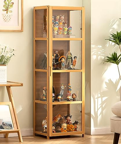 vitrinas para colecciones vitrina expositora vitrina vitrina cristal vitrinas de cristal Marco de bambú natural, la puerta del gabinete está dividida, sellada y a prueba de polvo, fácil de instalar y