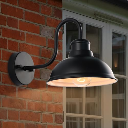 LPRZSG Outdoor Gooseneck Barn Light Fixture, 8 Inch Farmhouse Exterior Vintage Wall Mount Lighting, Anti-Rust Waterproof Industrial Matte Black Outside Wall Sconces for House Porch Patio Garage Yard