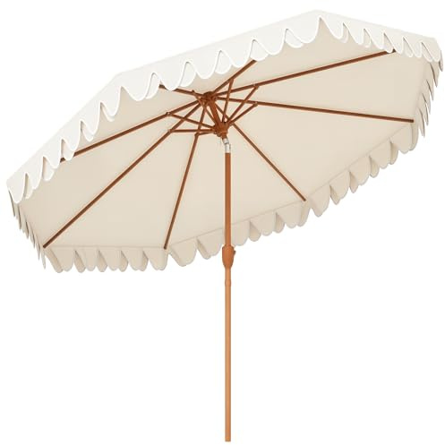 Outsunny Parasol de jardin Parasol droit inclinable rond Ø 264 cm avec volants tissu polyester haute densité anti-UV mât démontable 8 baleines - crème