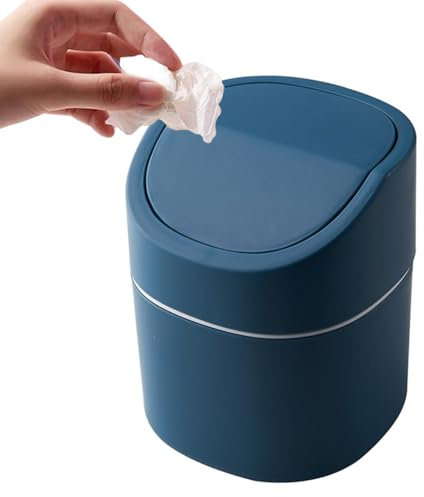 katmerio Petite poubelle de bureau, 2 l, avec couvercle, pour coiffeuse, bureau, table de chevet, chambre à coucher (bleu)