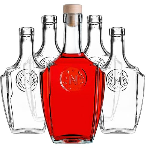 KADAX Lot de 5 bouteilles en verre de 500 ml avec bouchon en liège - Bouteilles vides à remplir - Bouteilles à liqueur en verre - Bouteilles d'alcool pour liqueur, huile et vinaigre