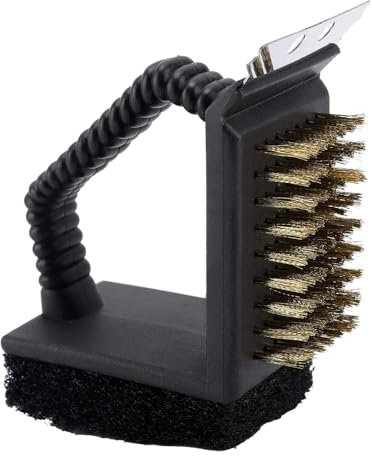 MasterCook Brosse à Barbecue 3 en 1 avec Poils en Acier, grattoir et éponge Abrasive, Nettoyage Barbecue avec poignée Ergonomique, Accessoire de Nettoyage pour Barbecue à gaz et Charbon