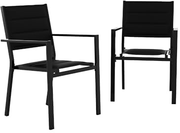 Stackable Patio Chairs Set of 2, Outdoor Aluminum Dining Chairs with Armrest 300 Lbs Weight Capacity, Outdoor Patio Furniture Wider Seat for Balcony, Garden, Backyard,Black