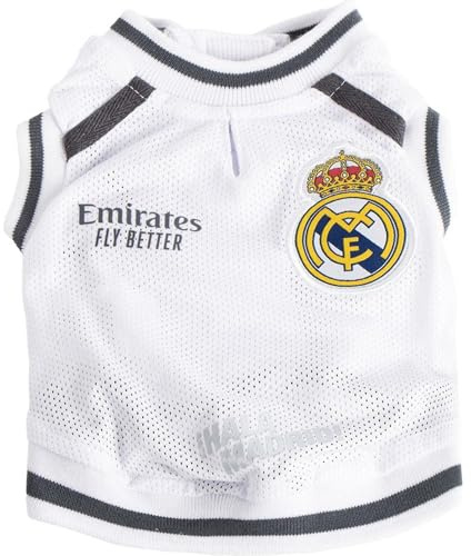 Camiseta para Perro Real Madrid – Ropa Oficial para Mascotas, Suave, Ligera y Transpirable, Ajuste Cómodo, Ideal para Perros Pequeños, Medianos y Grandes