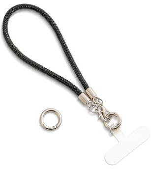AOKSUNOVA Catena Per Cellulare, Cordino Nero Glitterato, Catena Per Cellulare Corta, Cinturino Da Polso Universale Per Cellulare