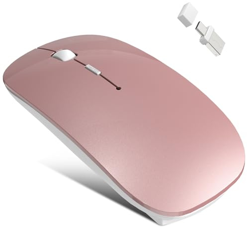 Azmall Mouse Wireless Bluetooth 5.2/3.0 + 2.4G USB-A/C – Ricaricabile USB-C, Click Silenzioso, 3 DPI (800/1200/1600), Jiggler Integrato – per iPad, MacBook, Laptop e PC Windows
