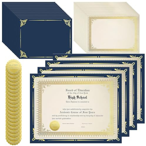 Set di 50 supporti per certificati per premio, il set di copertine per documenti include 50 copertine per diploma, 50 carte per certificati e 50 adesivi per sigilli, set di cartelle per certificati