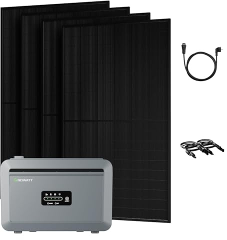 Powerness® All in One 2000W Balkonkraftwerk mit Speicher 2048Wh, Growatt NEXA 2000 mit 4 MPPT, 4×500W Full Black Bifaziale Solarmodule, Zubehör Komplettset, Plug&Play (0% MwSt)