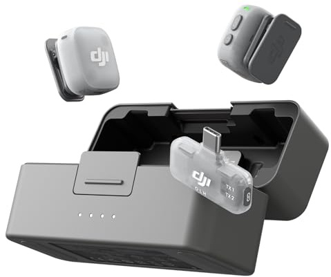 DJI Mic Mini 2 (2 TX + 1 RX Mobile + boîtier de Recharge), Microphone Cravate, Micro sans Fil pour iPhone 17/16/15 et Android/Tablette/PC, prêt à l’Emploi, Transmission 300 m, vlog, Streaming