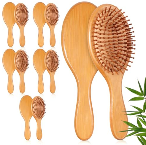 10 Pcs Bamboo Hair Brushes for Women Bulk Natural Wooden Paddle Brush Detangler Hairbrush with Natural Bamboo Bristles for Women, Men, DIY Gift, Coarse, Fine, Wavy