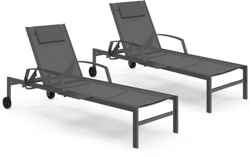 IDMarket - Set di 2 lettini da Giardino reclinabili Java con Ripiani in Acciaio Grigio e Tessuto Grigio