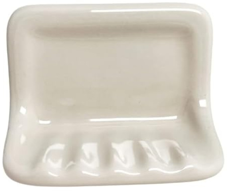 Tenedos Bone Almond Ceramic Soap Dish Holder for Bathroom Wall, Glazed Finish, Easy Tile Adhesion Install, Not for Flat Surface, Durable & Elegant