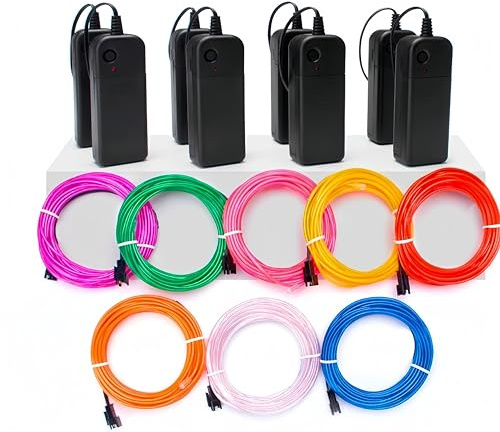 Mioke 8pcs EL Filo 8 x 3 m Elettroluminescente con 3 modalità 'ardore di effetto stroboscopico della luce al neon Set