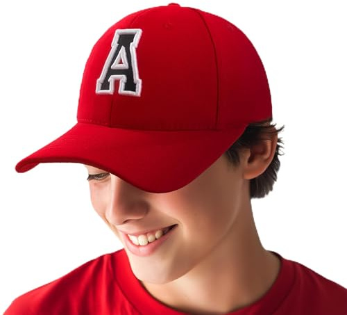 4sold Boy 3D Embroidery Alphabet Children School A-Z Adjustable Baseball Cap Red Black Letter Caps Kids Hat Sport -A