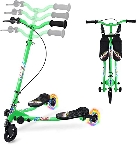 AODI Swing Scooter for Kids, 3 Wheels Foldable Wiggle Kick Scooter Push Drifting with 4 Adjustable Handlebar & 2 Rear LED Wheel for Boys and Girls Ages 3-8