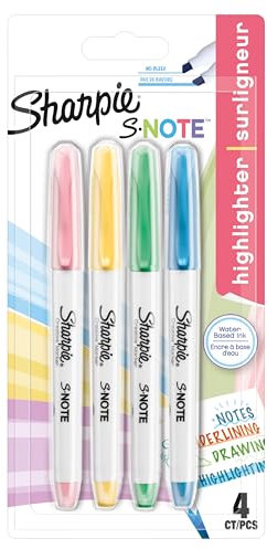 Sharpie S-Note Highlighter Pens | Part Art Marker PenPart Highlighter to DrawWrite & More | Assorted Pastel Colours | Chisel Tip | 4 Count