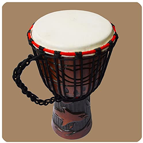 Djembe | geschnitzt 30 cm | Bongo Afrikanische Trommel mit aufwendiger Schnitzerei
