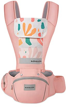 SONARIN Ergonomisk bärsele med höftsits som andas, 3D luftnät höftsits bärväska, multifunktionell barnbärarryggsäck, multiposition för nyfödda och småbarn 0 till 36 månader (rosa)