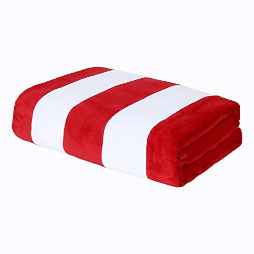 Yebeda Strandtuch 180x90 cm Große Strandtücher aus Baumwolle, Weiche und Saugfähige Badetuch Pooltuch Duschtuch mit Streifenmuster, Rot