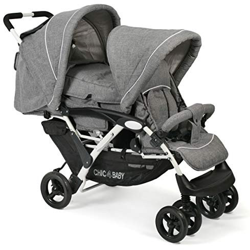CHIC 4 BABY 275 60 Geschwisterwagen Duo, inkl. Babytragetasche und Regenhaube, Melange grau-weiß