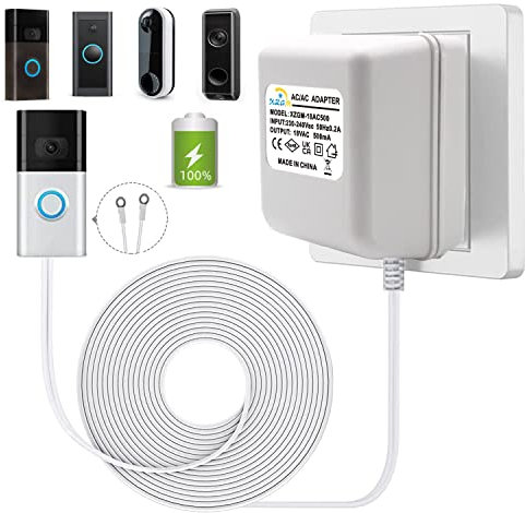 Doorbell Transformer Charger for Ring Eufy Nest Hello Video Doorbell,Doorbell Transformer 18V500MA Power Adapter(5M extension cable white)