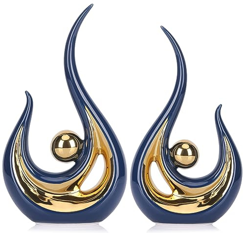LCCCK 2-Pack Modern Abstract Art Home Decor Accent, Contemporary Statues Coffee Table Decor for Living Room, Dining Room Centerpieces, Ceramic Sculptures and Silver Knick Knacks for TV Stand Decor
