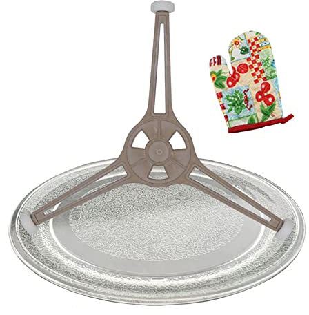 WORDFUN 24.5cm Mikrowellenteller, Glasdrehteller Für Mikrowellen, Ersatz Teller Glasplatte, Mikrowelle Drehscheibe, Teller Glasteller, 5mm Dick, rutschfest, Mit Anto-Hitze-Handschuh, Zubehör