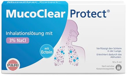 PARI MucoClear ProteECT 3% NaCl Inhalationslösung mit Ectoin – Hypertone Kochsalzlösung zum Inhalieren – für Kinder und Erwachsene – 10 Ampullen á 5ml – Steril, ohne Konservierungsstoffe