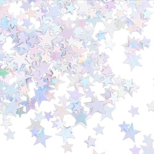 ENLACE Konfetti Glitzer Sterne Geburtstag Deko,4000 Stück Pailletten Streudeko Weihnachten,Silber Stern Konfetti Tischdeko Geburtstag,Holographic Stern Deko Konfetti Hochzeit,Jubiläen,Partys