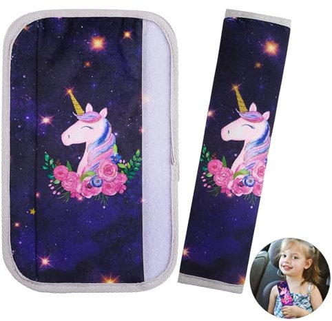 Unicorn Castle 2 Pcs Seat Belt Pads for Kids Car Seatbelt Strap Cover Harness Pad Soft Should Strap Pad,Black