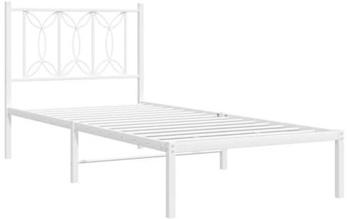 vidaXL Sängram med huvudgavel metall vit 90x190 cm, säng, metallsäng, metall sängram, sängar, metallsängar, metall sängramar, gästsäng, gästsängar
