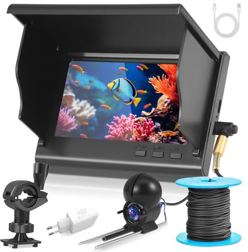 Fishfinder, Unterwasserkamera Angeln, Weitwinkel-Infrarot-Nachtsicht,Unterwasserkamera Fischfinder mit 220° HD Kamera und 30m Kabel für alle Gewässer - Angelkamera für Angler und Abenteurer
