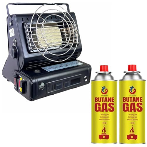 Easy Shopping® 2 In 1 Portable Gas Heater & Stove with TWO Butane Gas Canisters 227g for Outdoor Indoor Home Office Room Camping Fishing Caravan Picnic and Party Warm