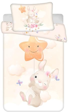 Jerry Fabrics Babysängkläder, set med vändbara sängkläder, Bunny Star Baby 100 x 135 cm, 40 x 60 cm