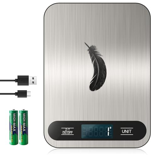 USB C Electronic Kitchen Scale, 15 kg, High Precision 1 g/0.1 oz Food Scale, Rechargeable Digital Kitchen Scale, Professional with Tare Function, Batteries Included (B1)