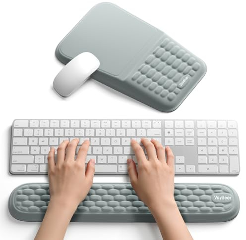 VAYDEER Set de Repose-Poignet – Support Ergonomique pour Clavier et Souris en Mousse à Mémoire, Idéal pour Bureau et Gaming, Gris