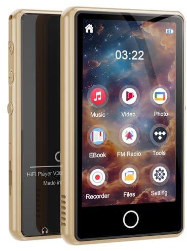 MP3 Player with Bluetooth, 80GB Digital Music Player Portable MP3 & MP4 Players with Speaker, FM Radio, Voice Recorder, Shuffle Repeat, Up to 256GB, Golden